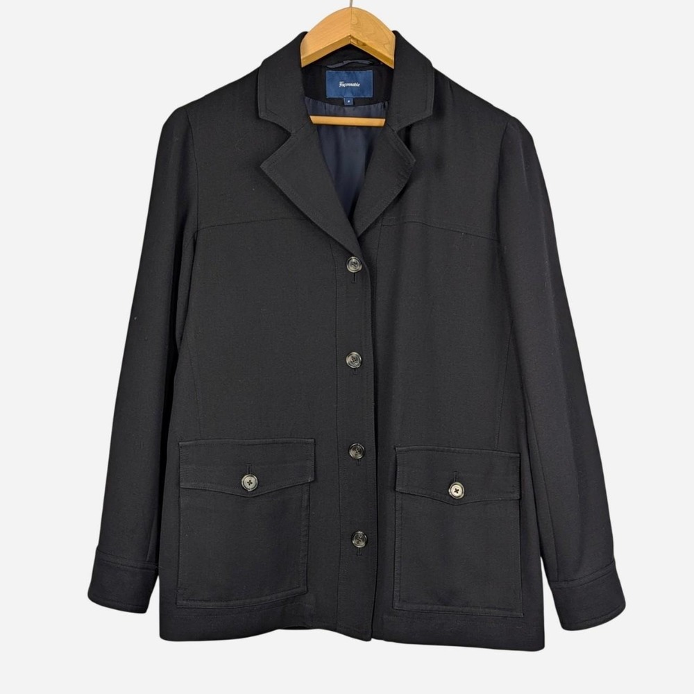 Faconnable Black Wool Blend Button Front Flap Pocket Jacket Small